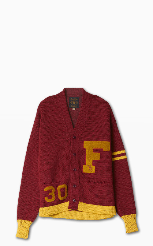 Fullcount 3008 Husk Wool Letterman Cardigan Burgundy "30th Anniversary"