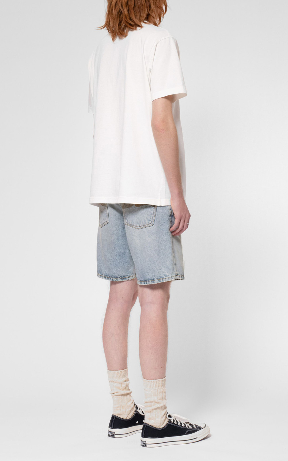 【massnoun】STN DAMAGE WIDE DENIM SHORT PANTS Nudie Jeans Seth Denim Shorts Sea Salt | Cultizm