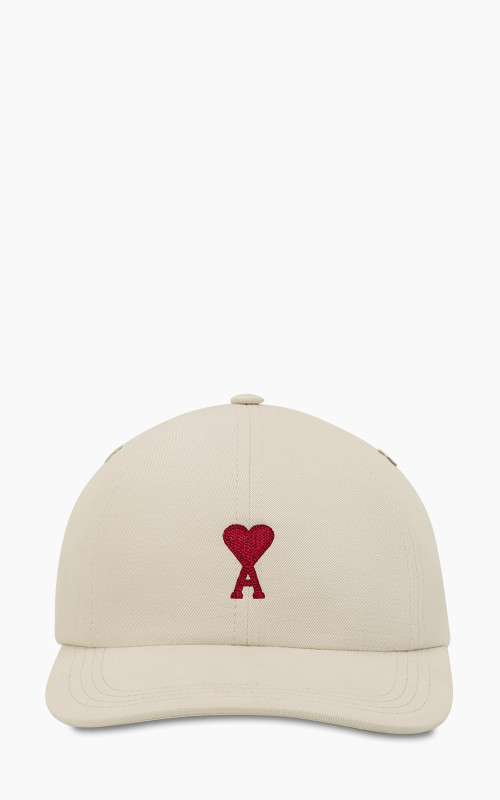 AMI Paris Red ADC Embroidery Gabardine Cap Chalk
