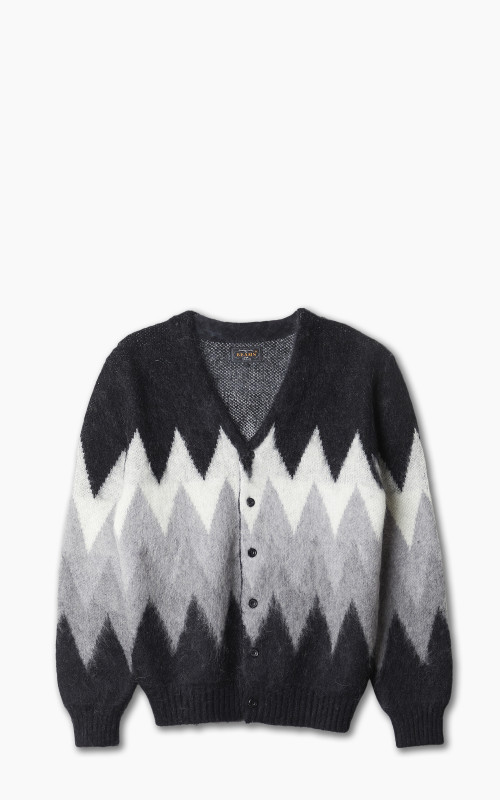 Beams Plus Cardigan Chevron Stripe Jacquard Mohair 9 Black