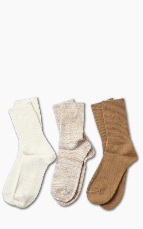 RoToTo R1427 Organic Daily 3-Pack Ribbed Crew Socks Ecru/Brown