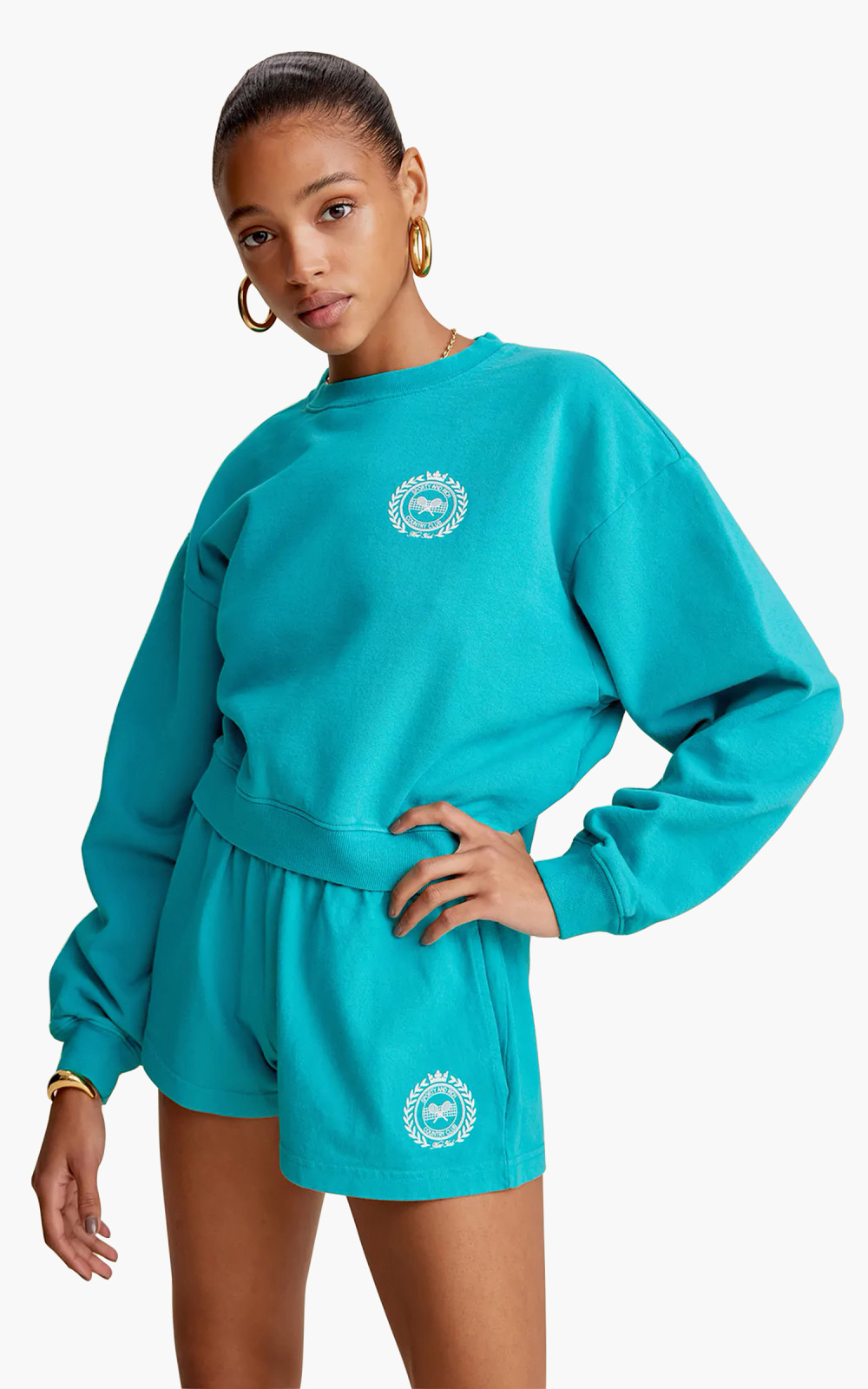 Sporty & Rich NY Country Club Cropped Crewneck Teal | Cultizm
