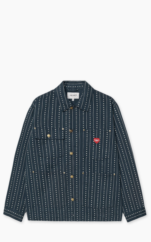 Carhartt WIP Drewe Chore Coat Heart C Pinstripe Rinsed Ink/Natural
