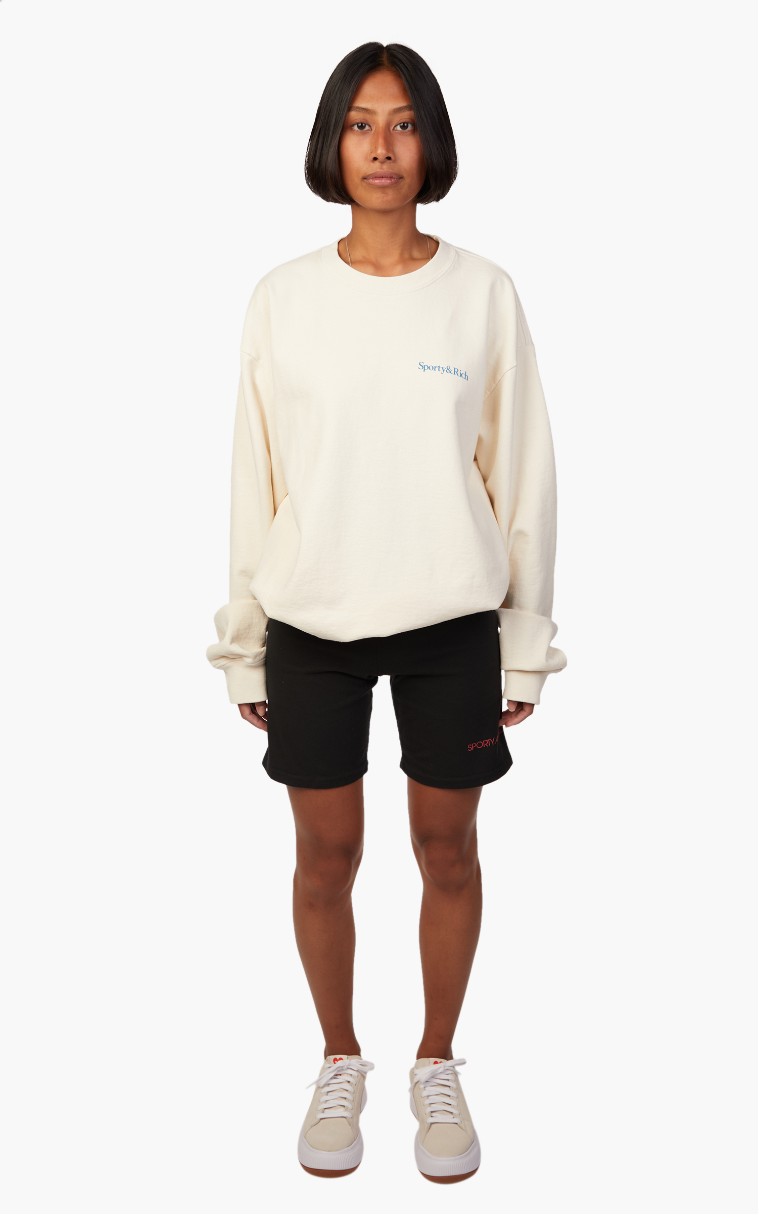 Sporty & Rich New Health Crewneck Cream/Blue | Cultizm