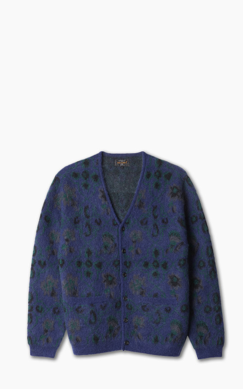 Beams Plus Cardigan Botanical Pattern Jacquard Navy