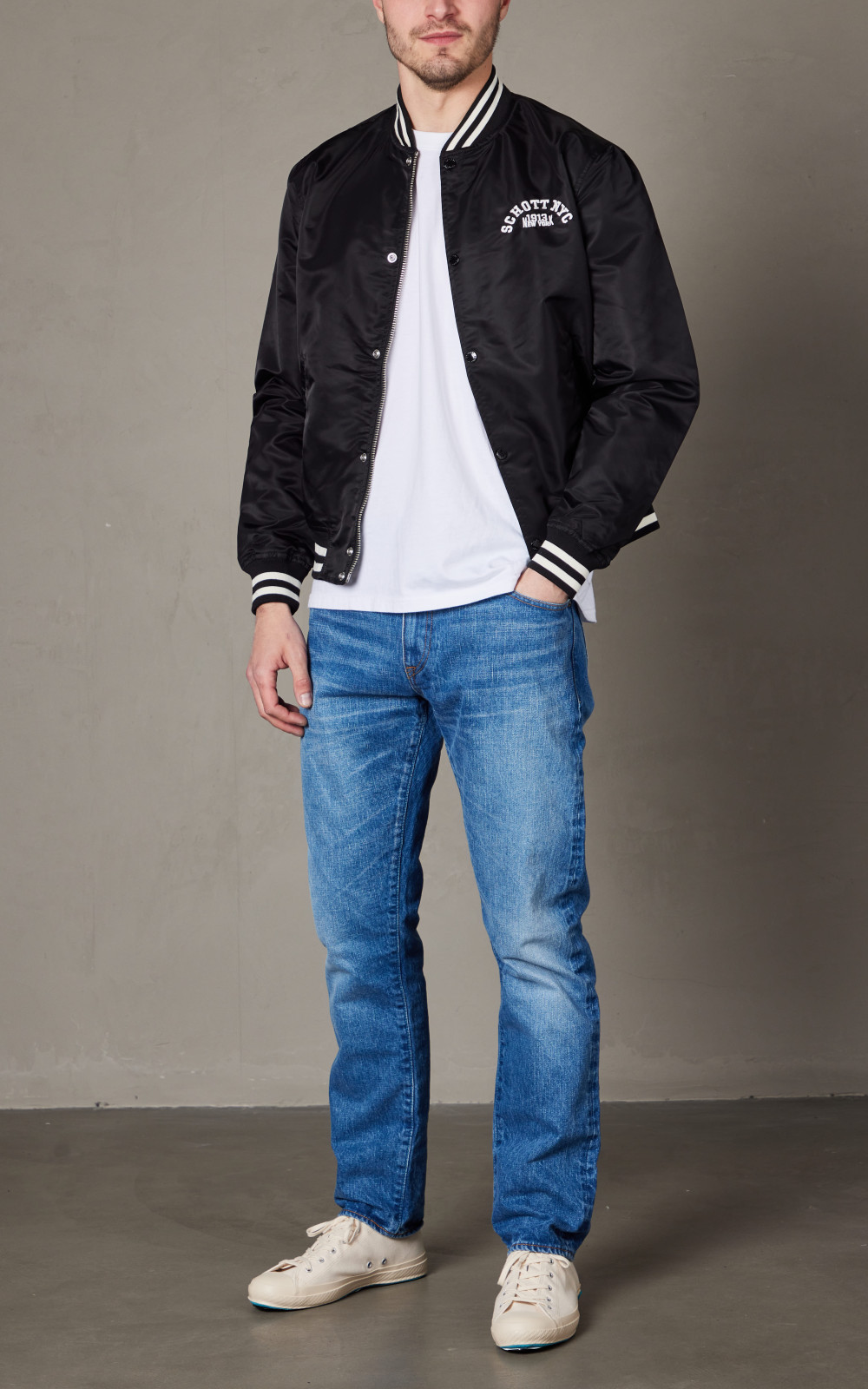 Schott 星条旗 ブラック × ネイビー ブルゾン ジャケット コットン 綿 Navy blue casual jacket - Kenny | Schott NYC®