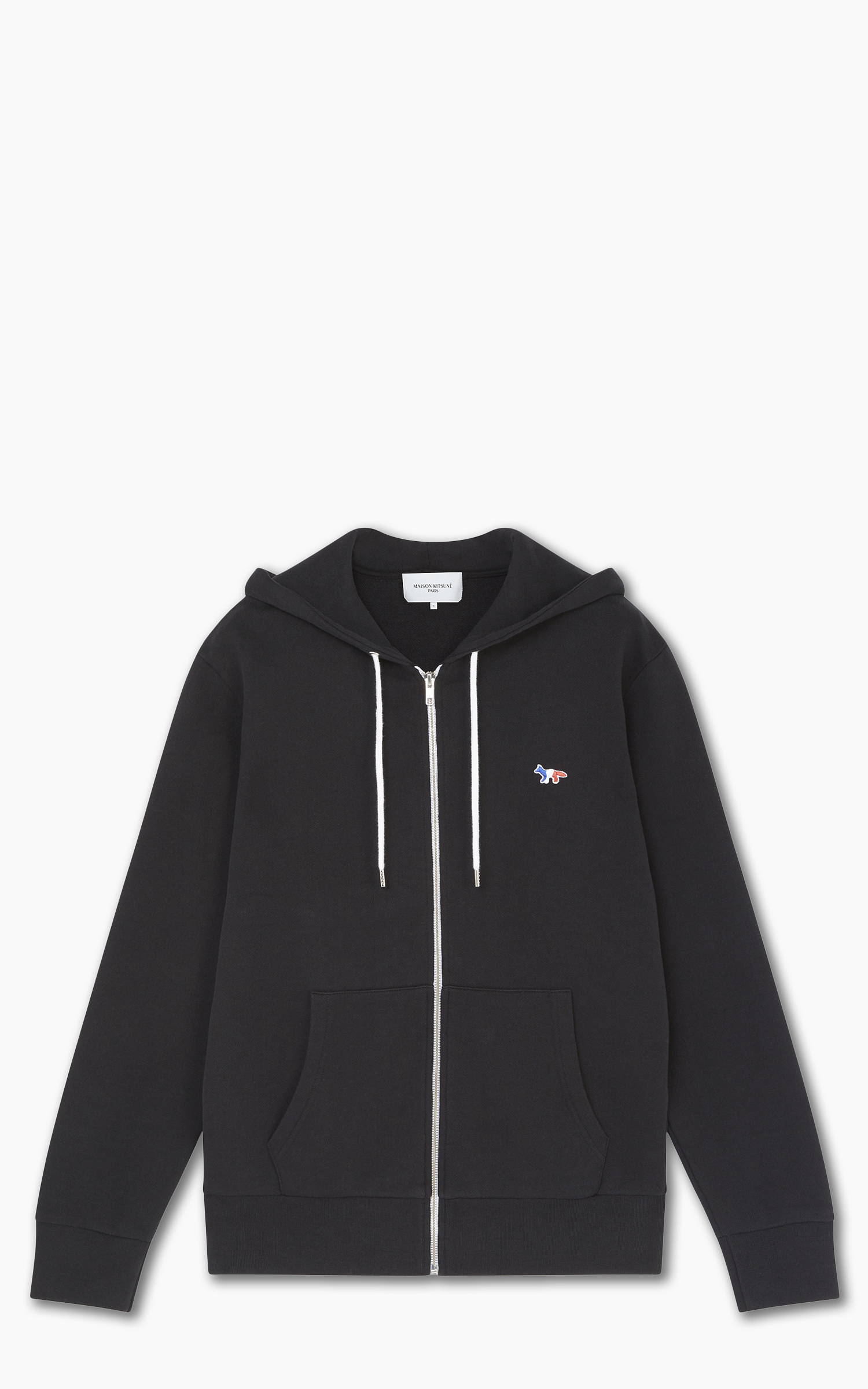 Maison Kitsune Tricolor Fox Patch Zip Hoodie Black Cultizm