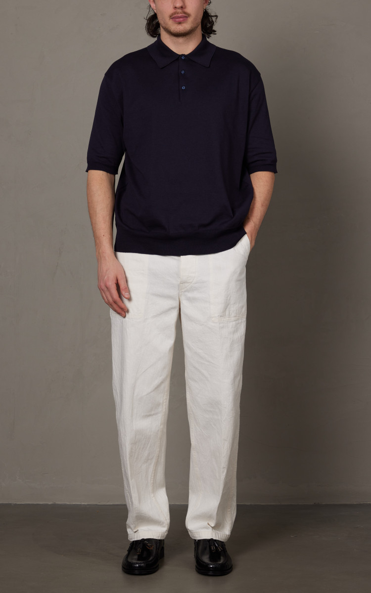 【KAPTAIN SUNSHINE】Cotton Knit Polo Shirt Kaptain Sunshine Cotton Knit Polo Shirt Sand Beige | Cultizm