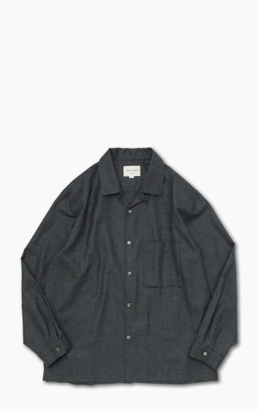 Still By Hand Open Collar Wool Shirt Blue Charcoal