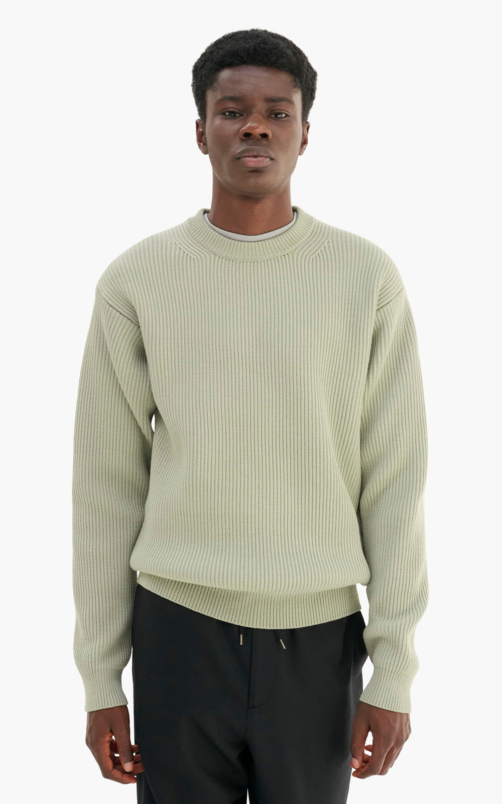Auralee French Merino Rib Knit Pullover Light Khaki | Cultizm Auralee French Merino Rib Knit Pullover Light Khaki | Cultizm