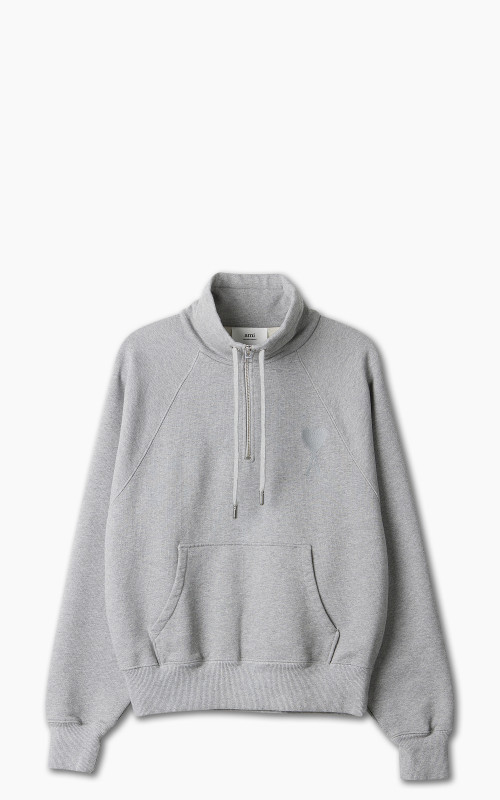 AMI Paris Tonal Big Ami De Coeur Zip Sweat Heather Grey