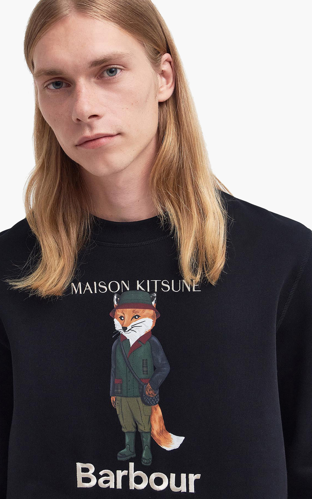 ★BARBOUR X Maison Kitsune LONG SLEEVE BEAUFORT T-SHIRT★ Barbour x Maison Kitsuné Beaufort Crewneck Black | Cultizm