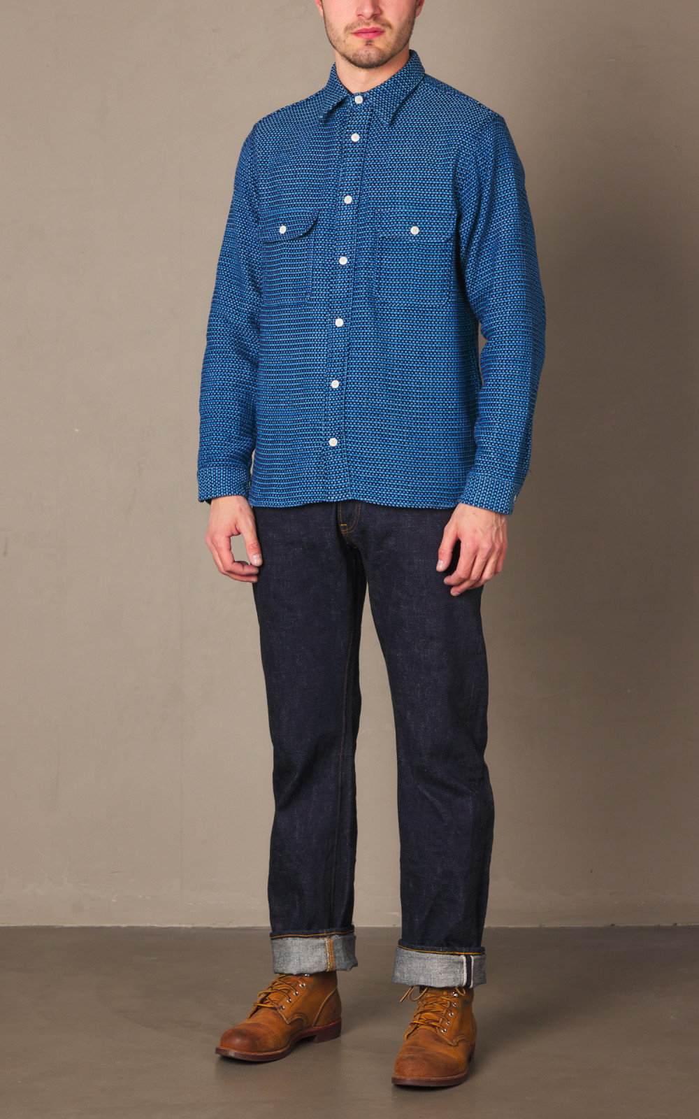 Samurai Jeans SSS24-01W Aizome Thick Oxford Work Shirt Samurai Jeans SSS24-01W Aizome Thick Oxford Work Shirt