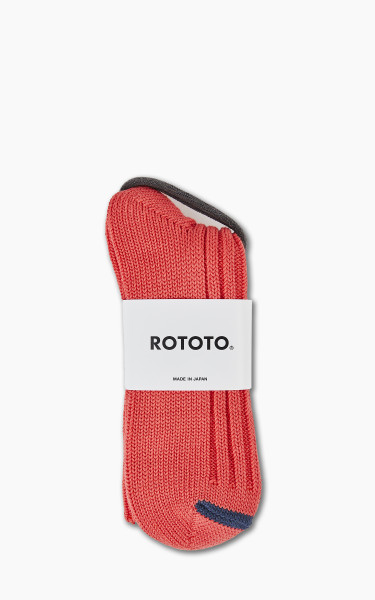 RoToTo R1398 Chunky Ribbed Crew Socks Poppy/Dark Blue