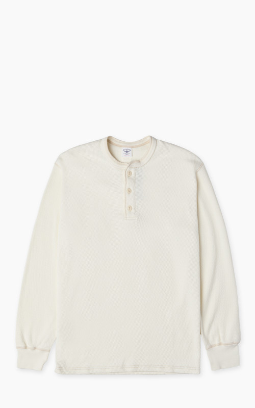The Flat Head FN-THLH-004 Waffle Knit Henley Thermal Ivory
