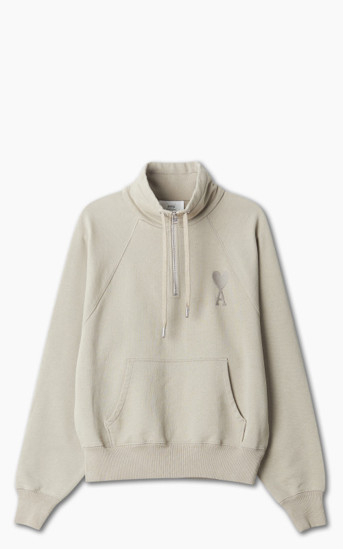 AMI Paris Tonal Big Ami De Coeur Zip Sweat Dark Beige