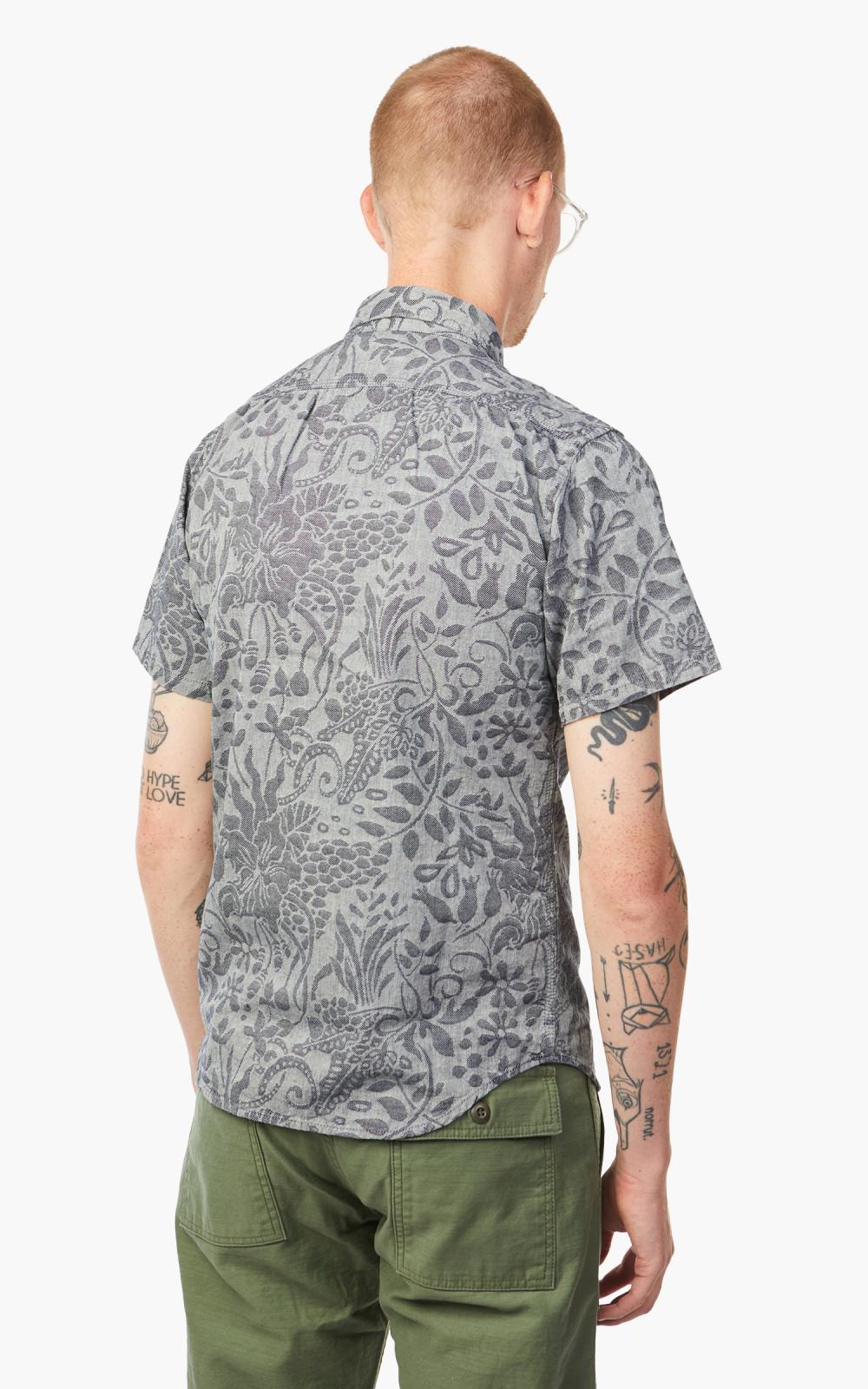 Momotaro Jeans 06-113 Flower Jacquard Shirt Indigo | Cultizm