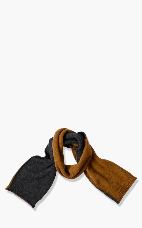 Margaret Howell MHL. Two Color Scarf Soft Shetland Wool Charcoal/Ochre