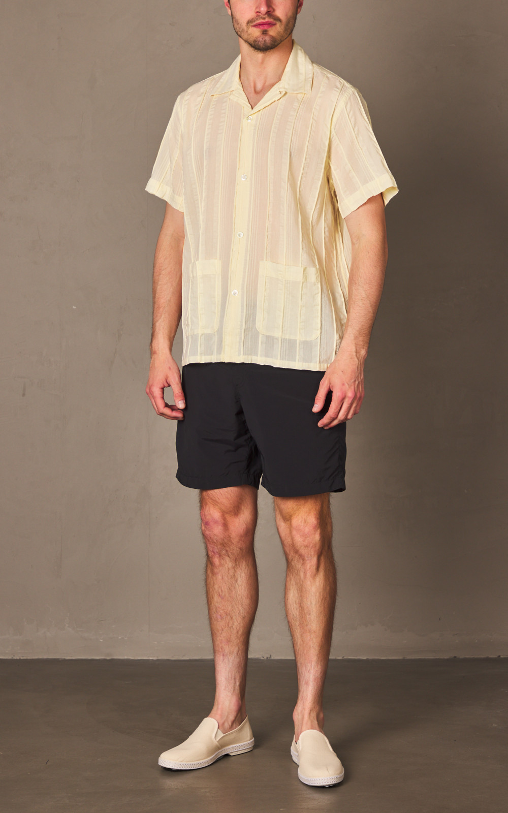 【pepsiman】BLEACHED CORD CABANA SHIRT Men's White UFC 303 Cabana Button-Up Shirt