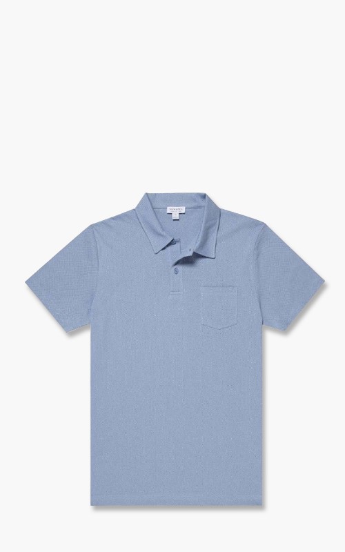 Sunspel Short Sleeve Polo Shirt Washed Denim