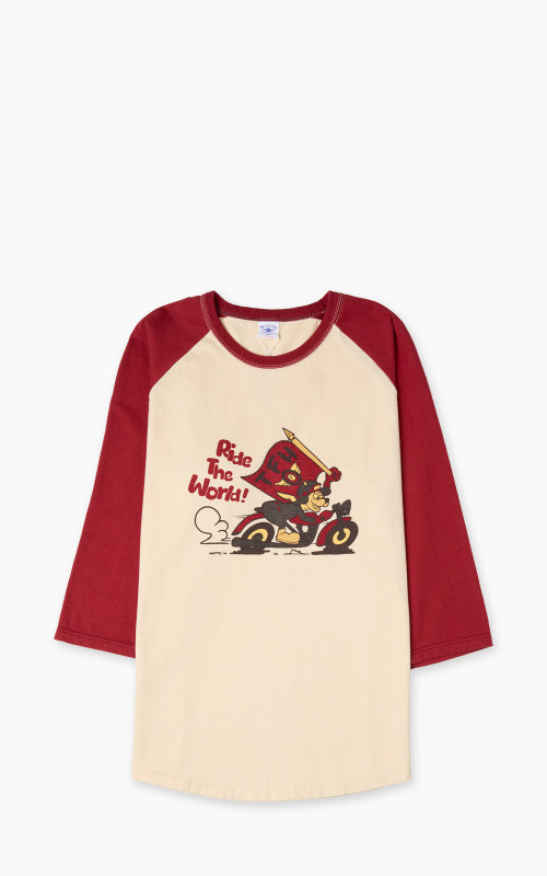 The Flat Head FN-TSRB-003 Raglan Qaurter Sleeve R.T.W. Ivory/Red