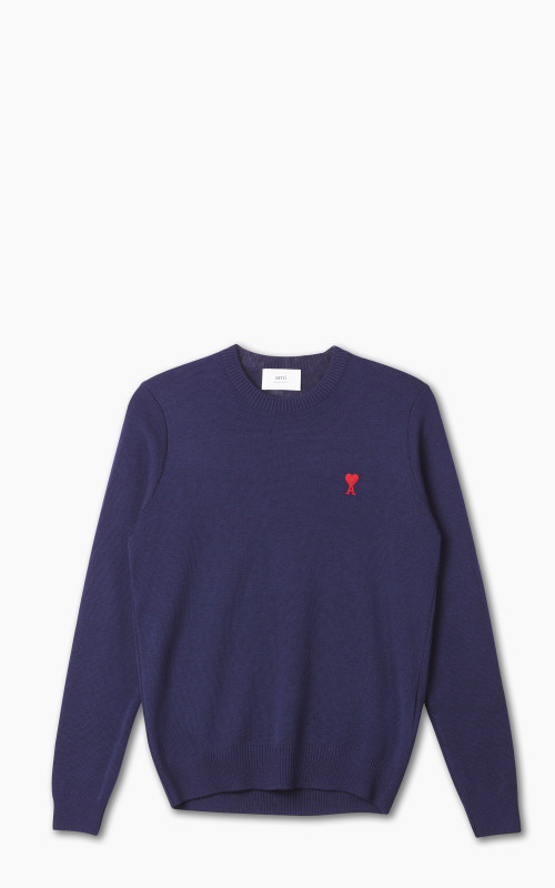 AMI Paris Ami De Coeur Crewneck Sweater Merino Wool Nautic Blue Cultizm