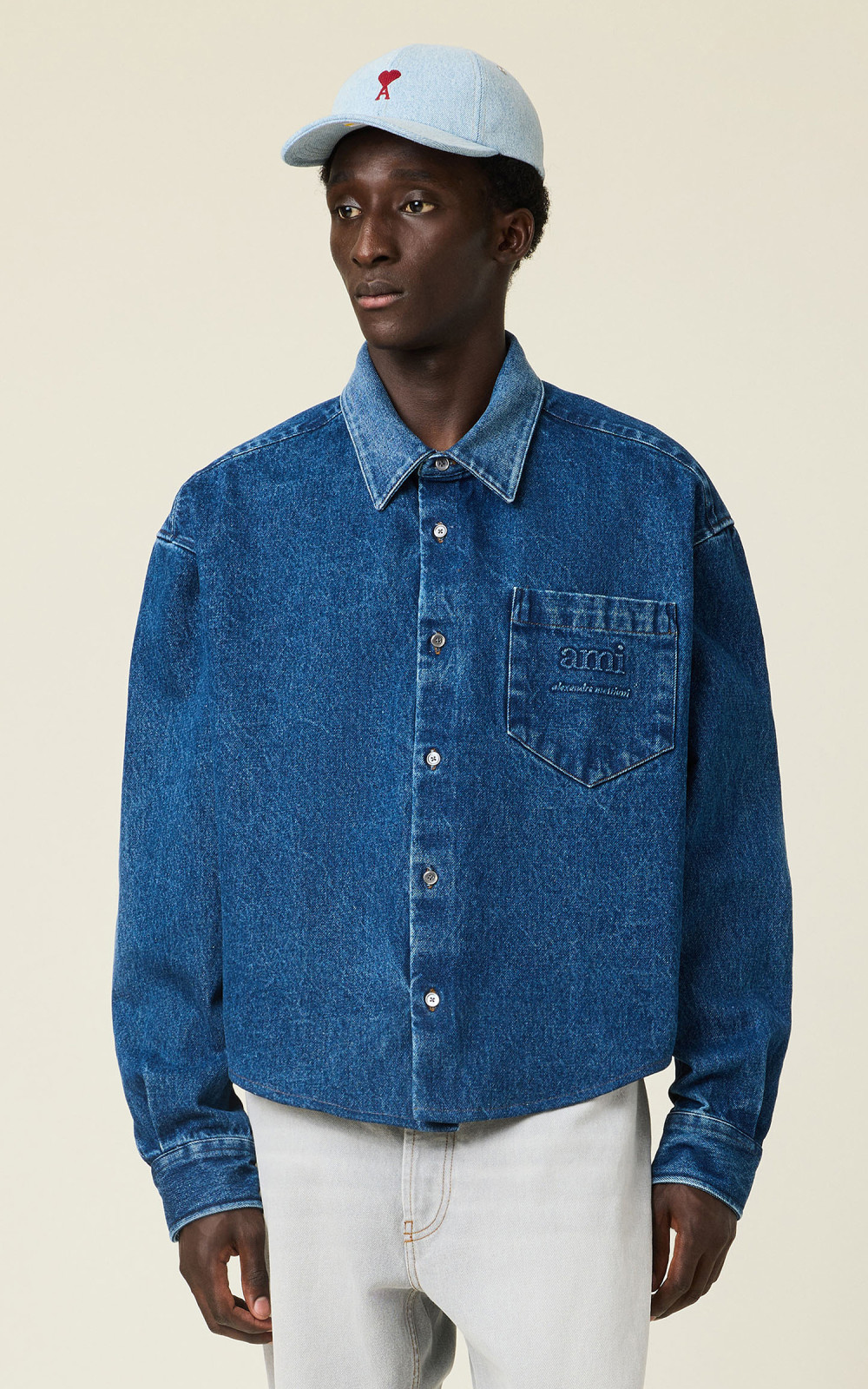 AMI Paris Ami Denim Shirt Used Blue | Cultizm