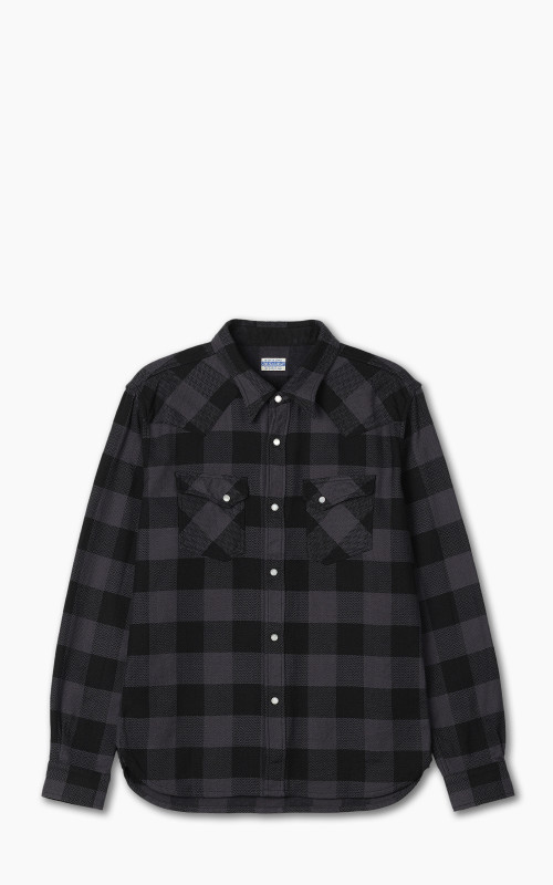 The Flat Head FN-SNW-101L Block Check Flannel Western Shirt Grey/Black