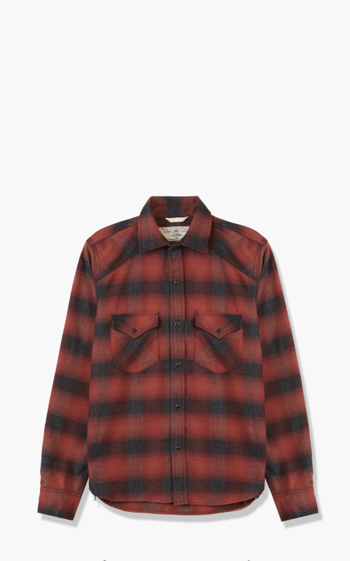 Rogue Territory Western Shirt Brick Red Brushed Plaid 2823