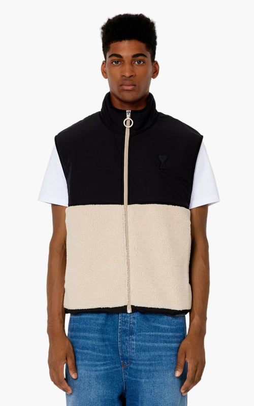 AMI Paris ADC Sleeveless Zipped Sherpa Jacket Natural/Black