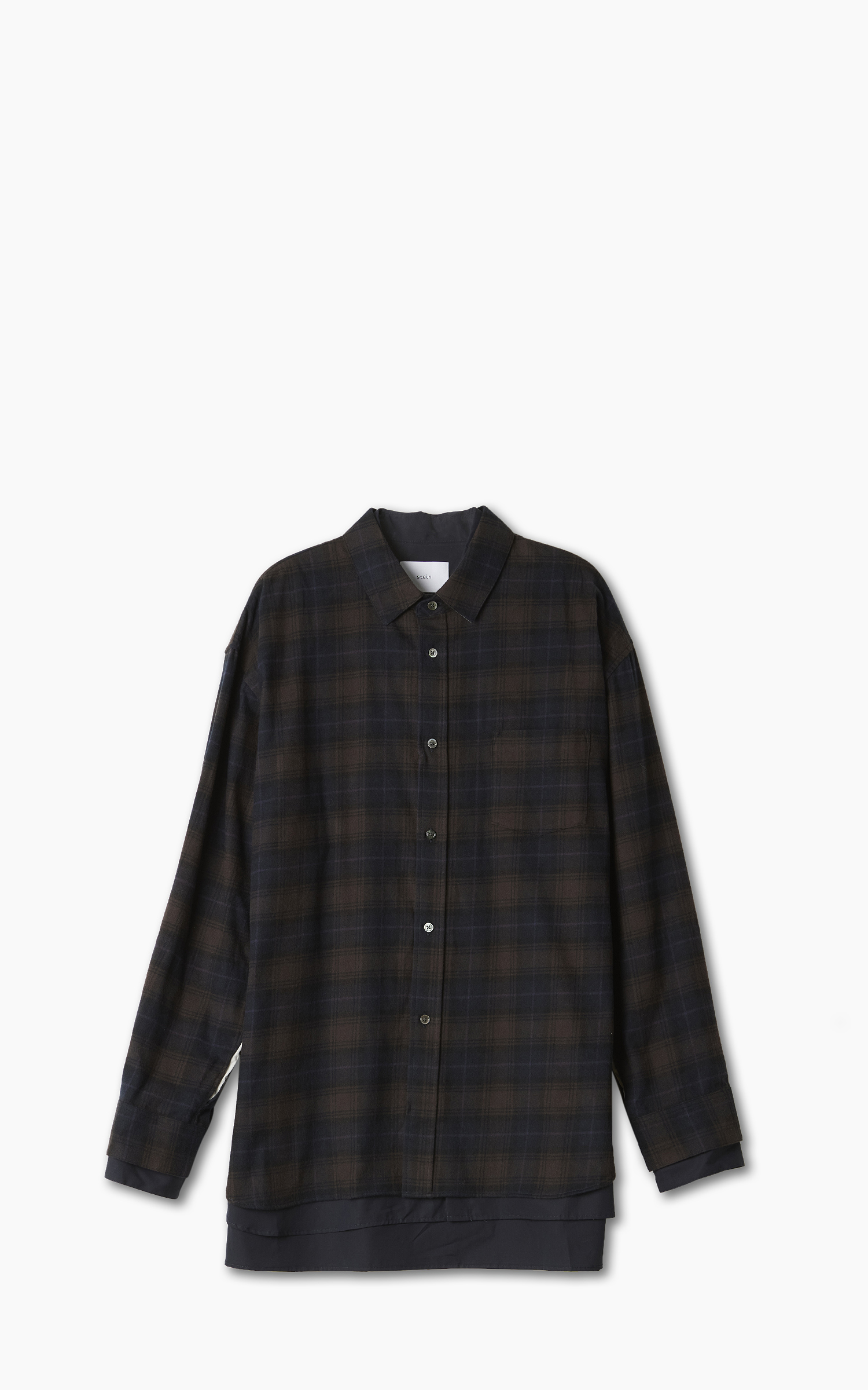 stein Oversized Layered Flannel Shirt Dark Navy Check