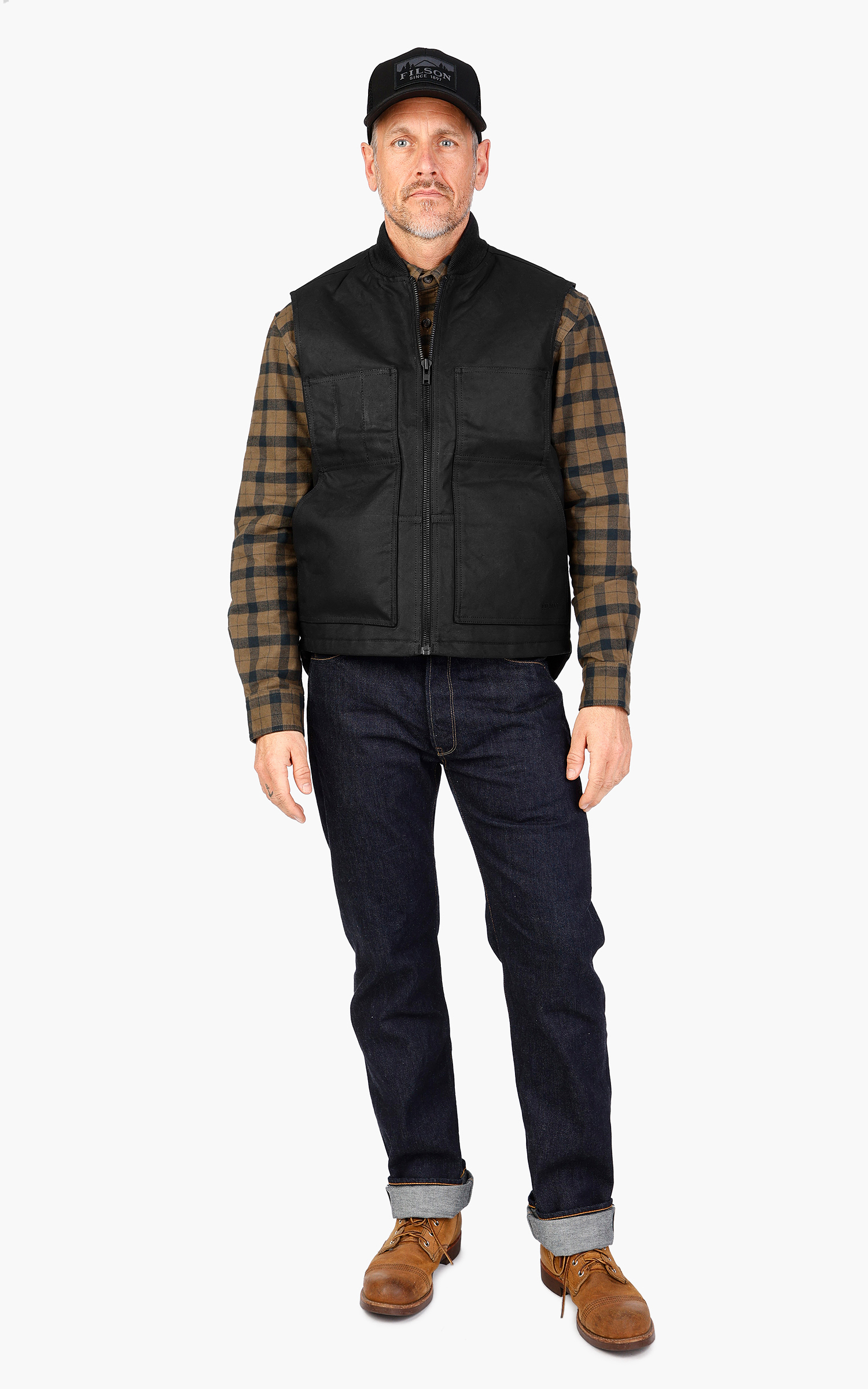 Filson Tin Cloth Insulated Work Vest Black, tough work vest