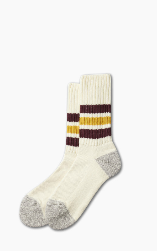 RoToTo R1255 Coarse Ribbed Oldschool Crew Socks Bordeaux/Yellow