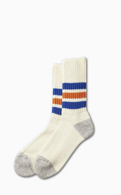 RoToTo R1255 Coarse Ribbed Oldschool Crew Socks Blue/Orange