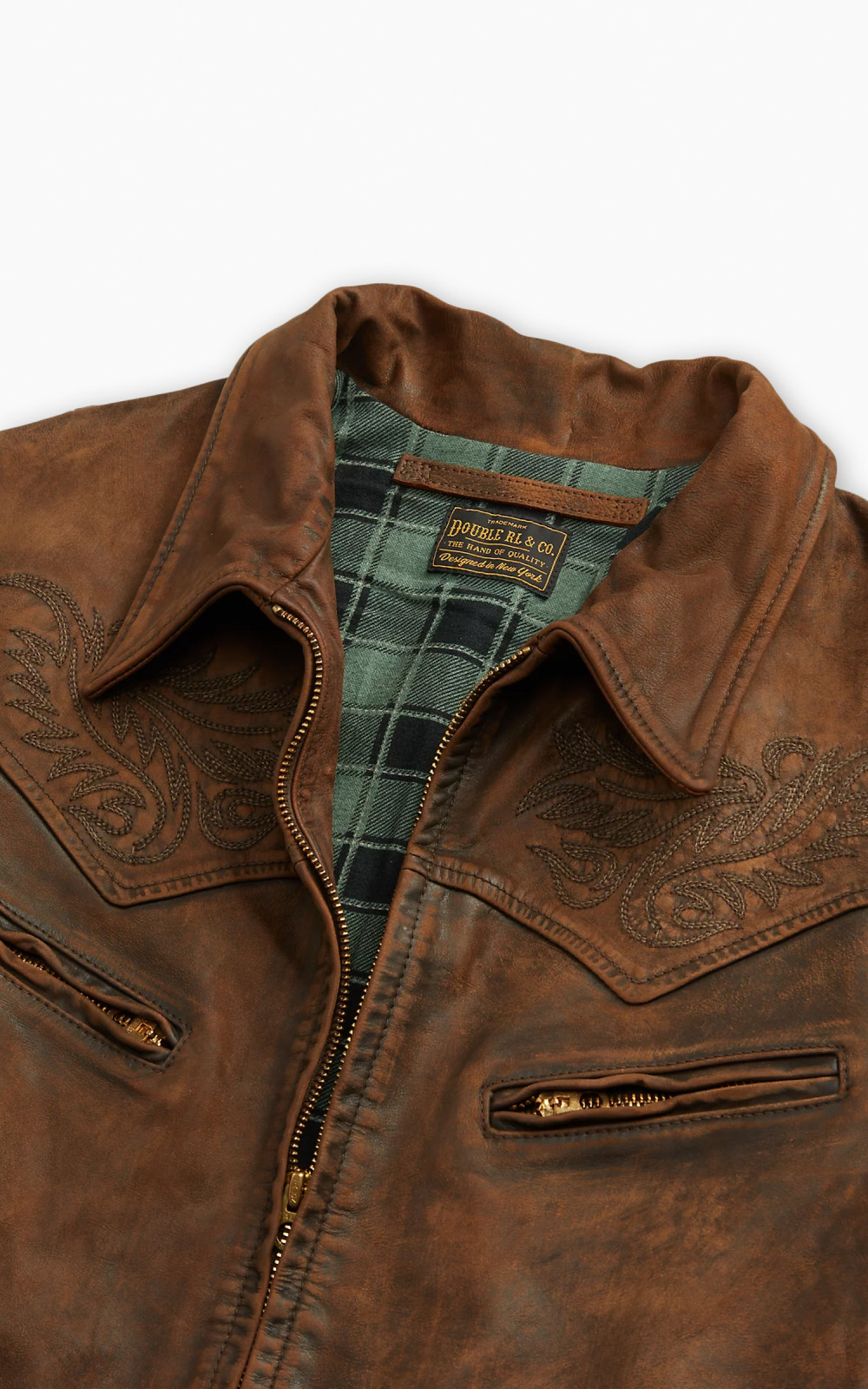 RRL Embroidered Leather Jacket Brown Cultizm