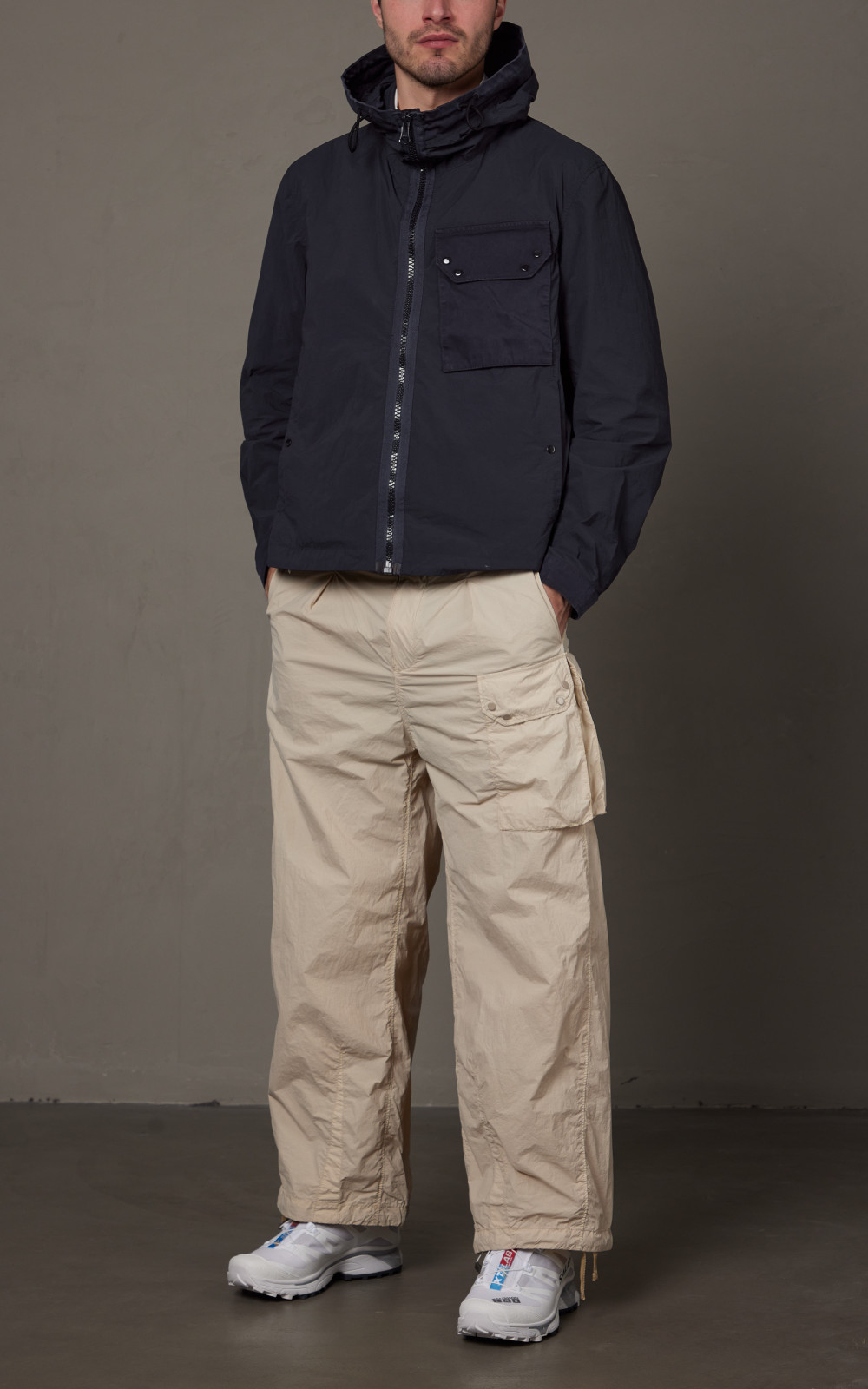 Ten C Hooded Zipped Mid Layer Navy Blue | Cultizm