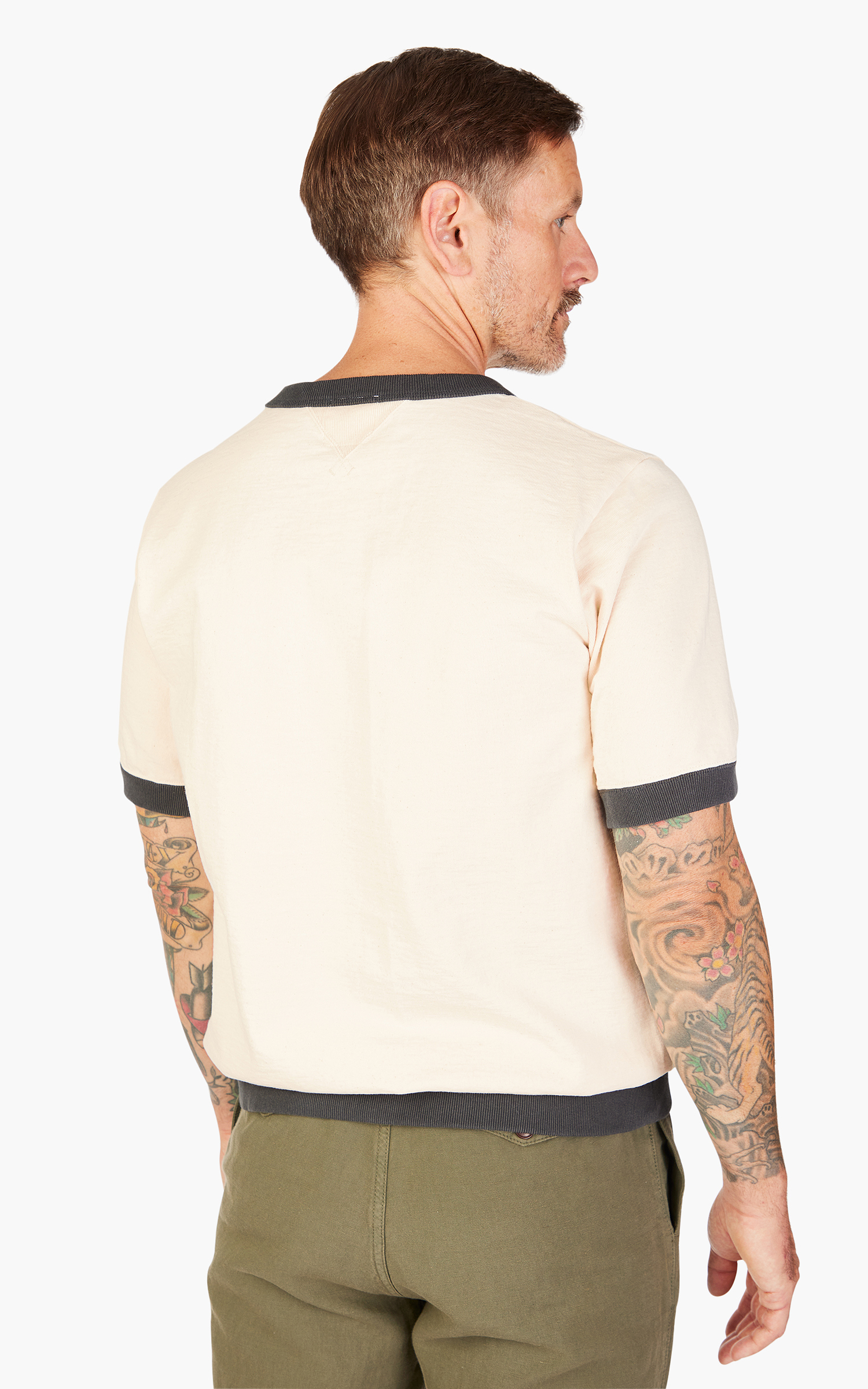 Jackman Dotsume Rib T-Shirt Ecru x Ink Black | Cultizm