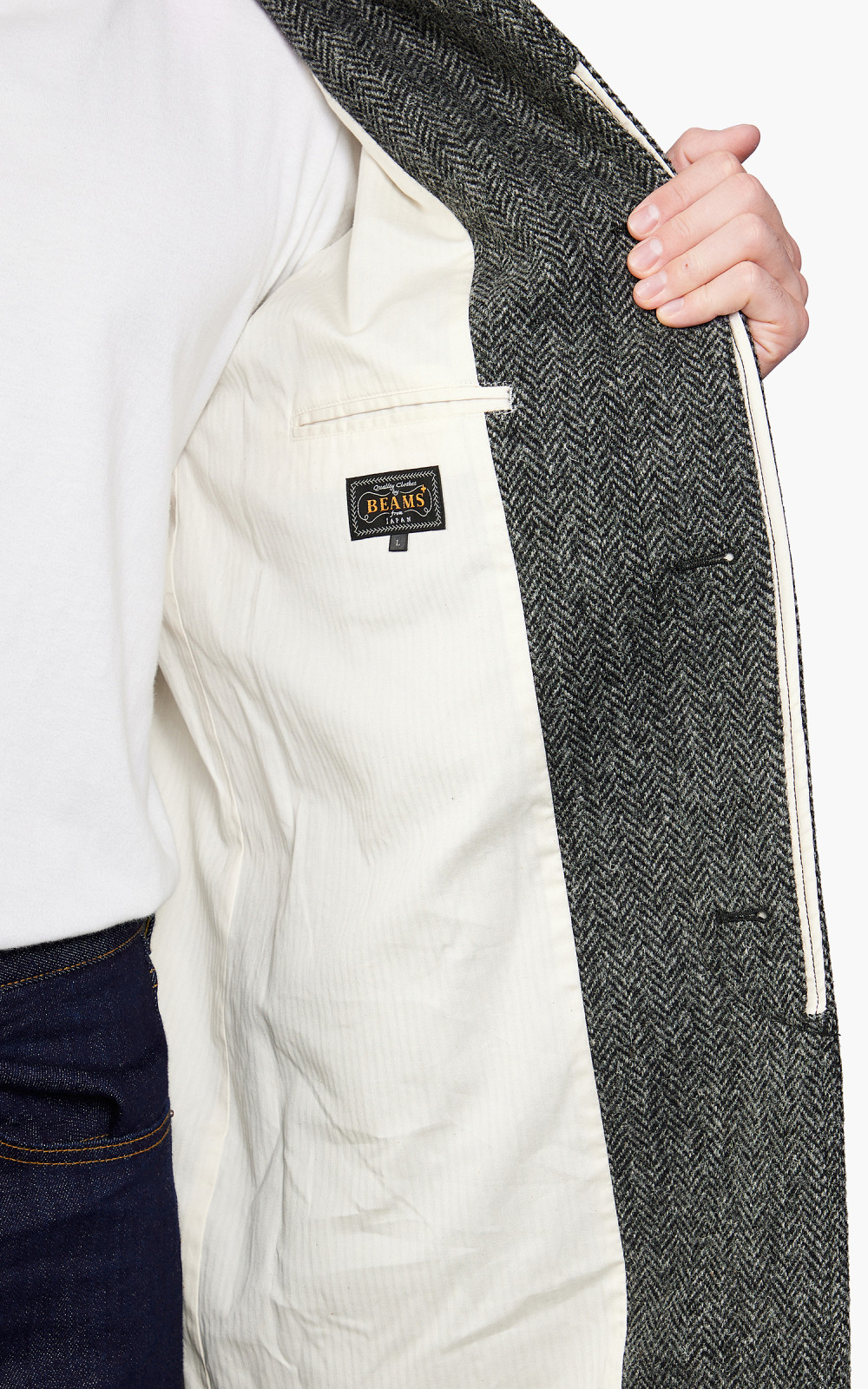 Beams Plus Harris Tweed Baru Color Coat Grey Herringbone Beams Plus Harris Tweed Baru Color Coat Grey Herringbone