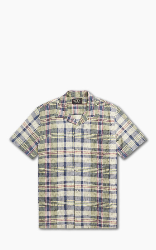 RRL Camp Shirt Madras-Print Seersucker Green/Cream/Muli