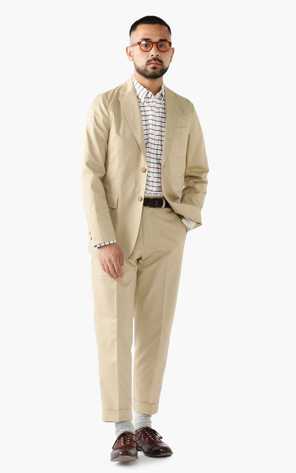 Beige 2 Pleats Chino Trousers by BEAMS PLUS on Sale
