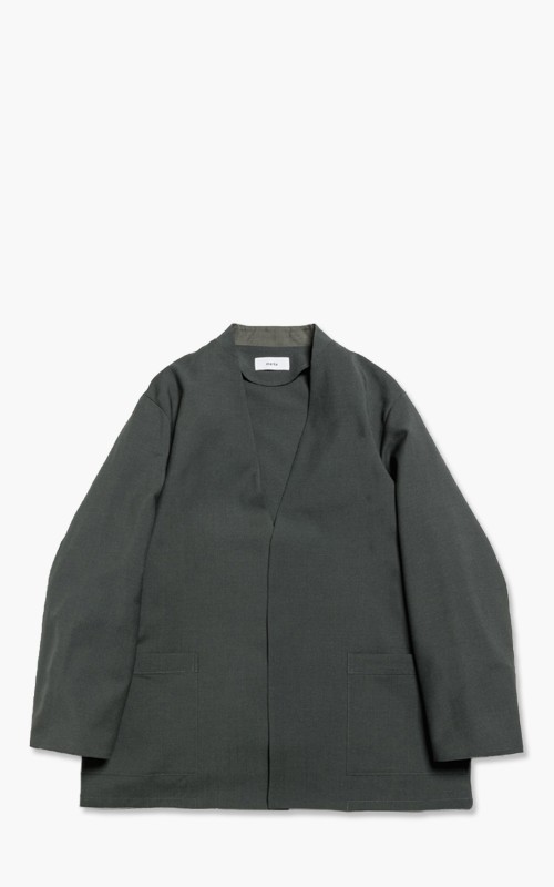Markaware 'Marka' Wool Mohair Tropical Lapeless Shirt Jacket Green