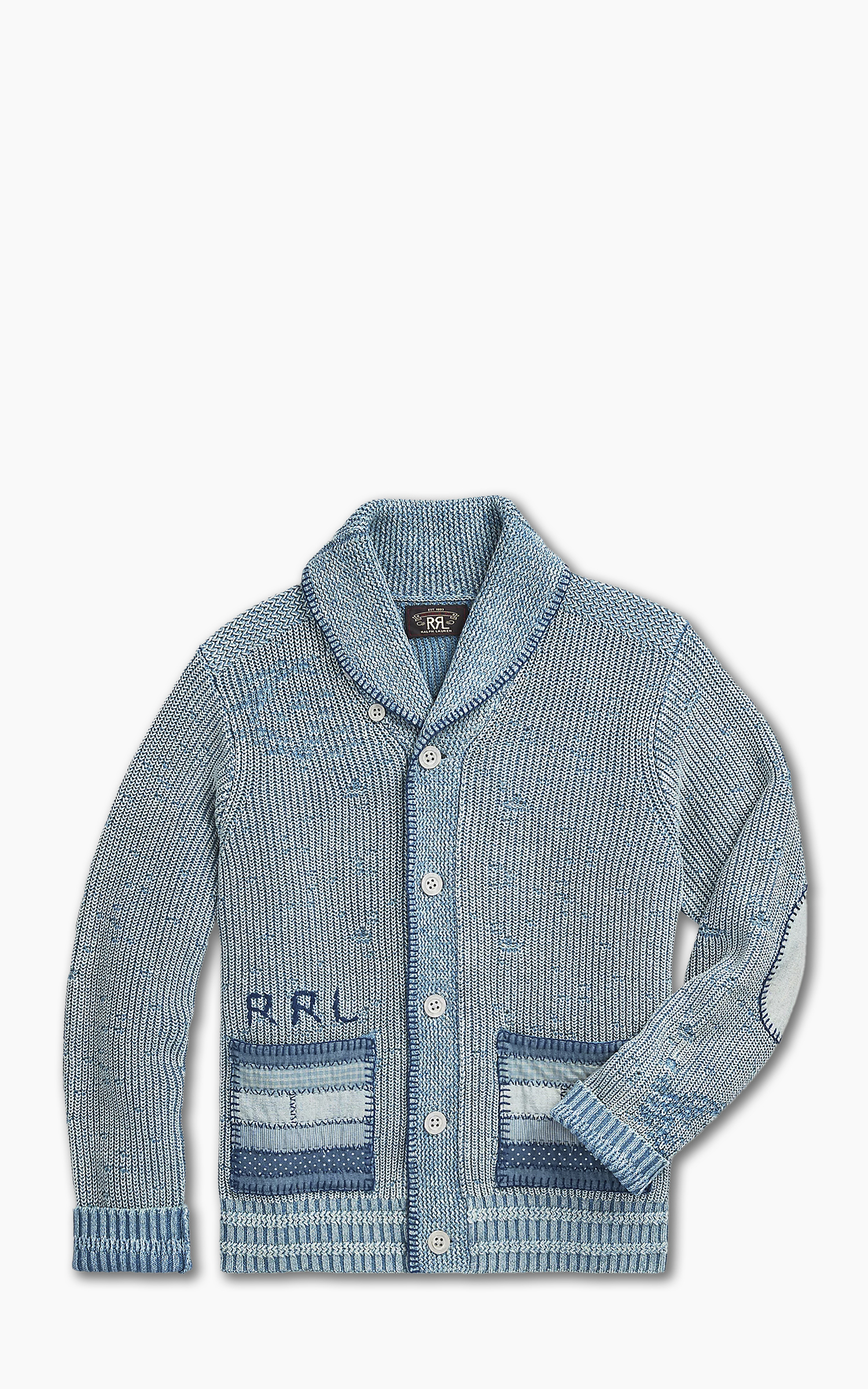 RRL Flag Patchwork Cotton-Blend Cardigan Light Indigo | Cultizm