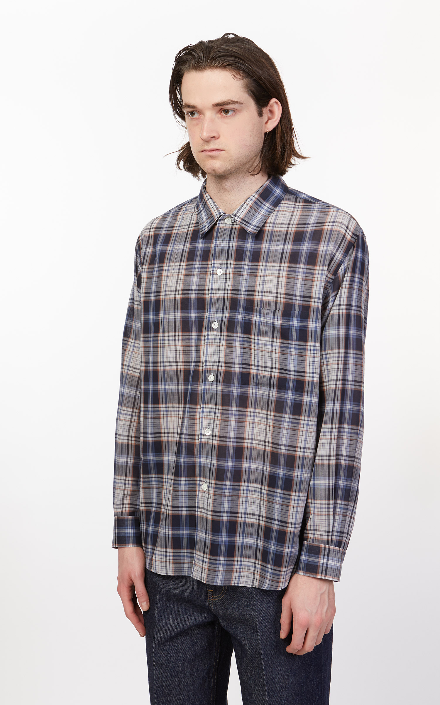 Auralee Wool Recycled Polyester Cloth Shirt Blue Check | Cultizm