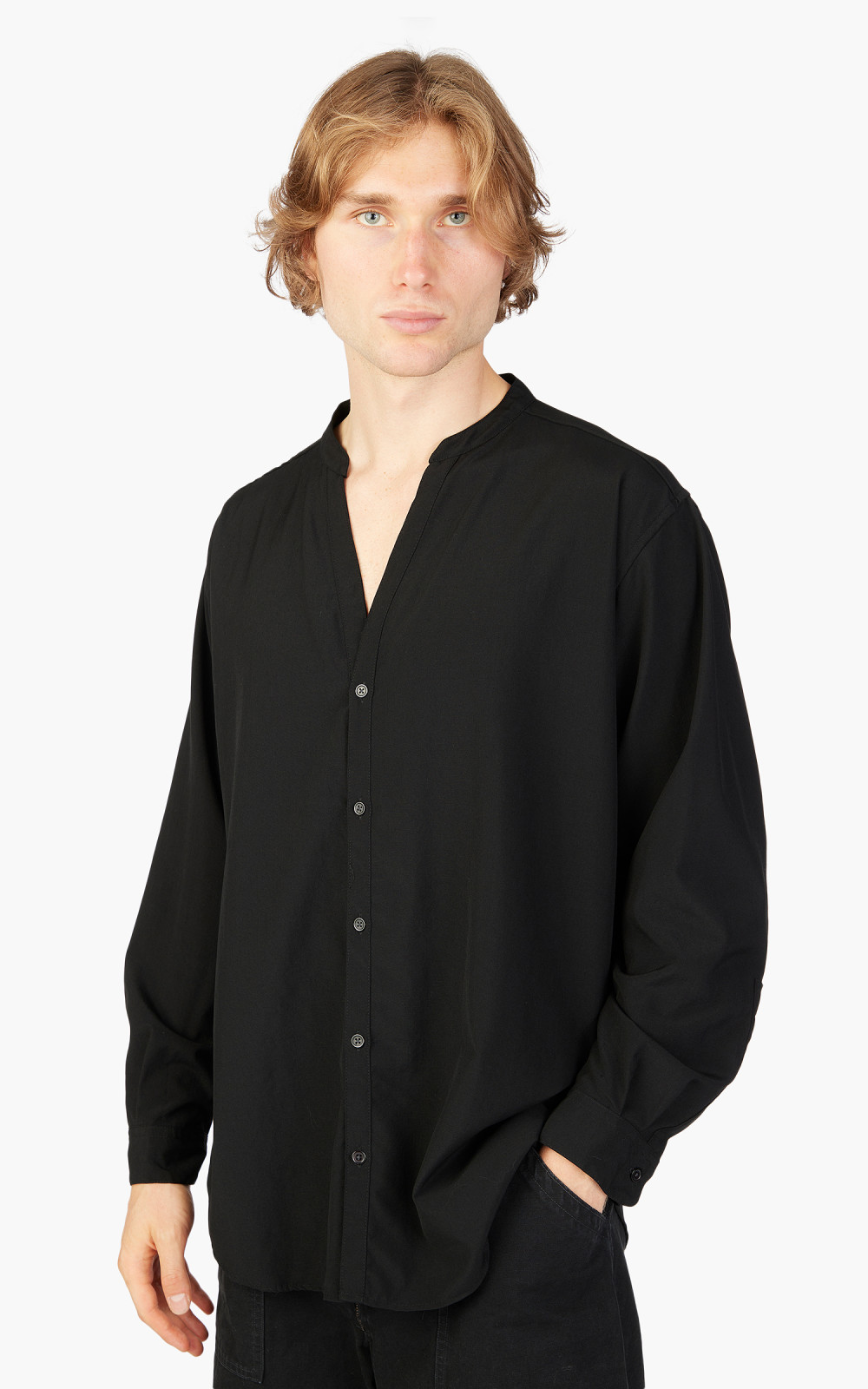 Markaware 'Marka' Band Collar Skipper Shirt Black | Cultizm