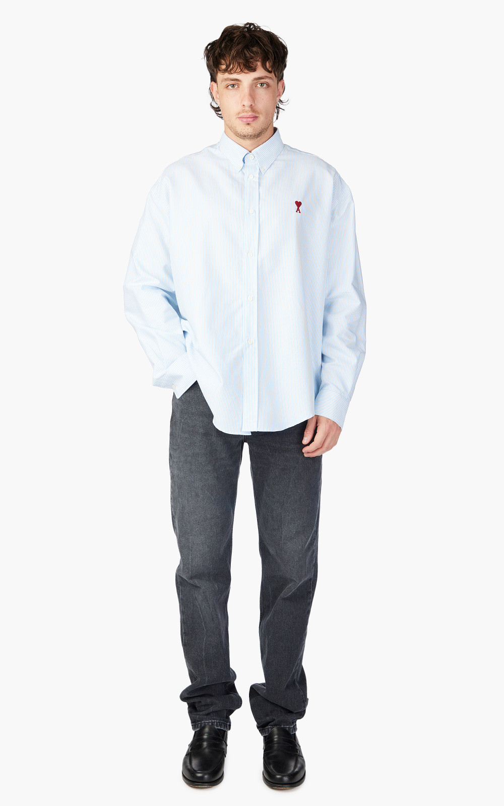 ★★AMI PARIS★★ Heart Logo Boxy Fit Shirt White Blue HSH19 AMI PARIS - BLUE AND WHITE BOXY FIT SHIRT – LE LABO STORE