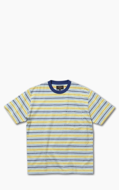Beams Plus Jacquard Stripe Pocket T-Shirt Sax