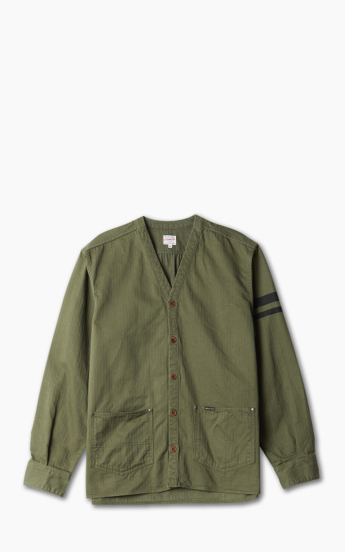 Momotaro Jeans MLS1050M23 Military Herringbone Work Cardigan Olive Drab