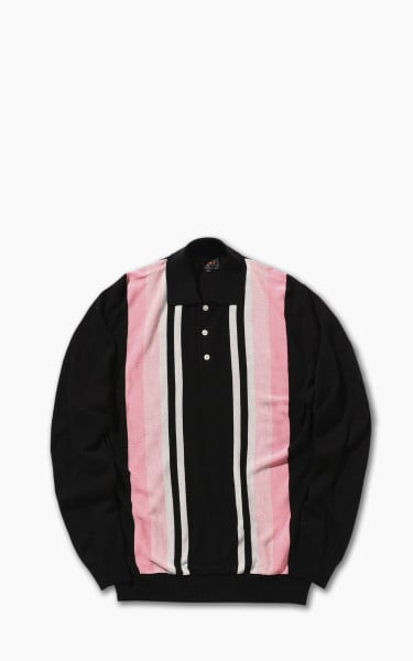 Beams Plus Knit 12-Gauge Striped Polo Shirt Black