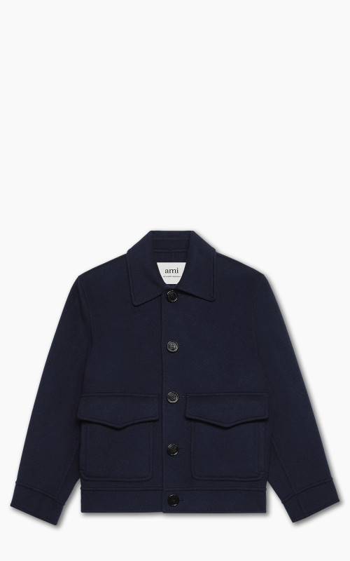 AMI Paris Boxy Fit Double Face Coat Night Blue
