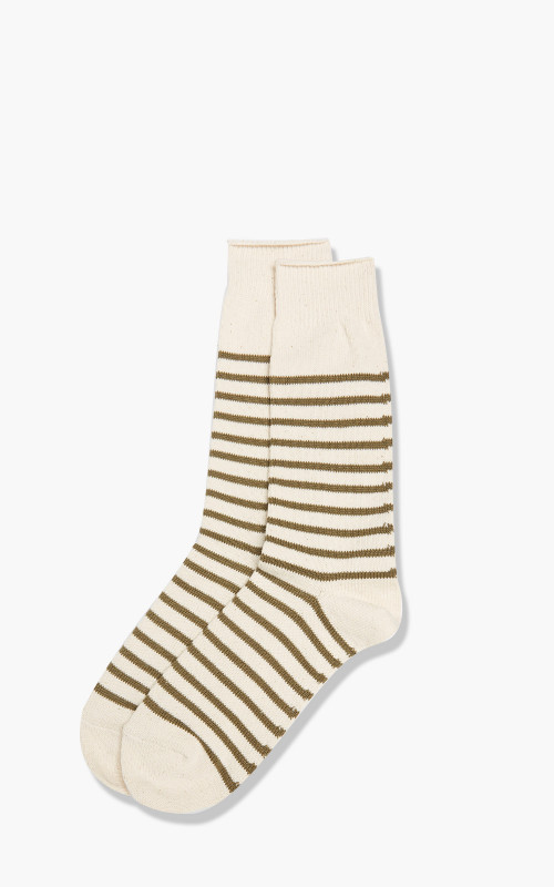 Anonymous Ism Socks Re Cotton Stripe Crew Khaki 17510400-35